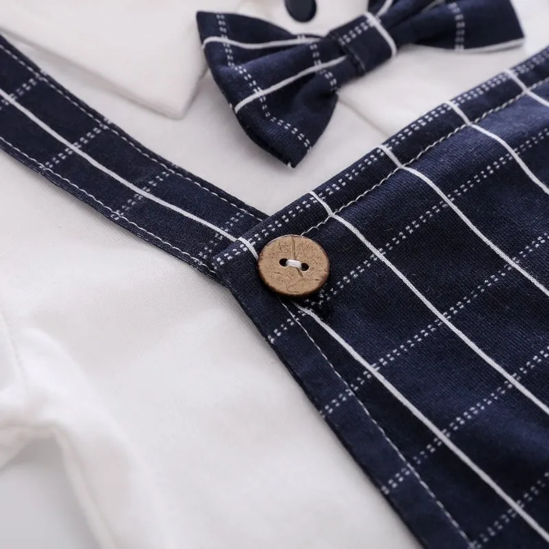 Baby Boy Checkered Print/Suspenders with Bow Tie Onesies