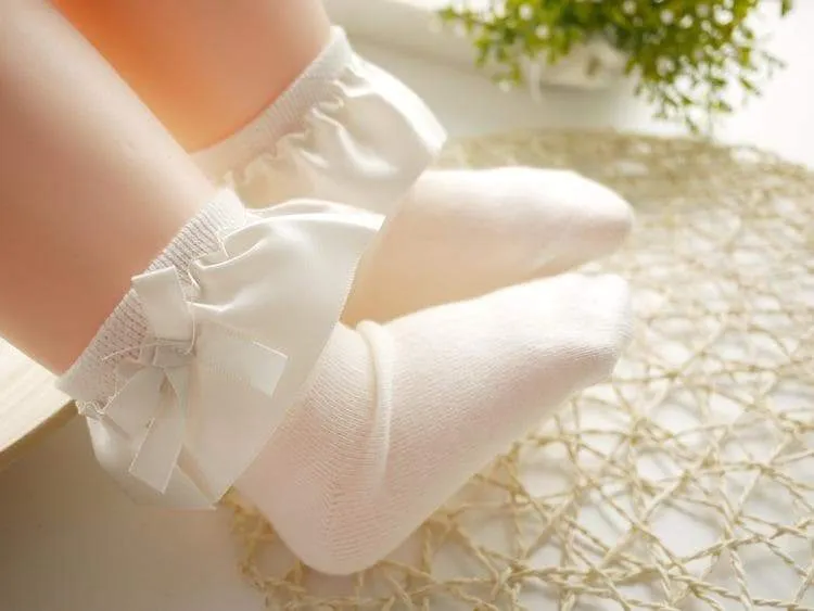 Girl's Bow Decor Silk Design Stretchy Solid Socks