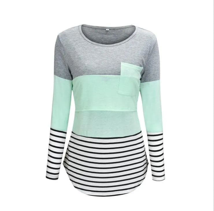 Multi-Color/Stripes Casual Long Sleeve Nursing Top (4 colors)