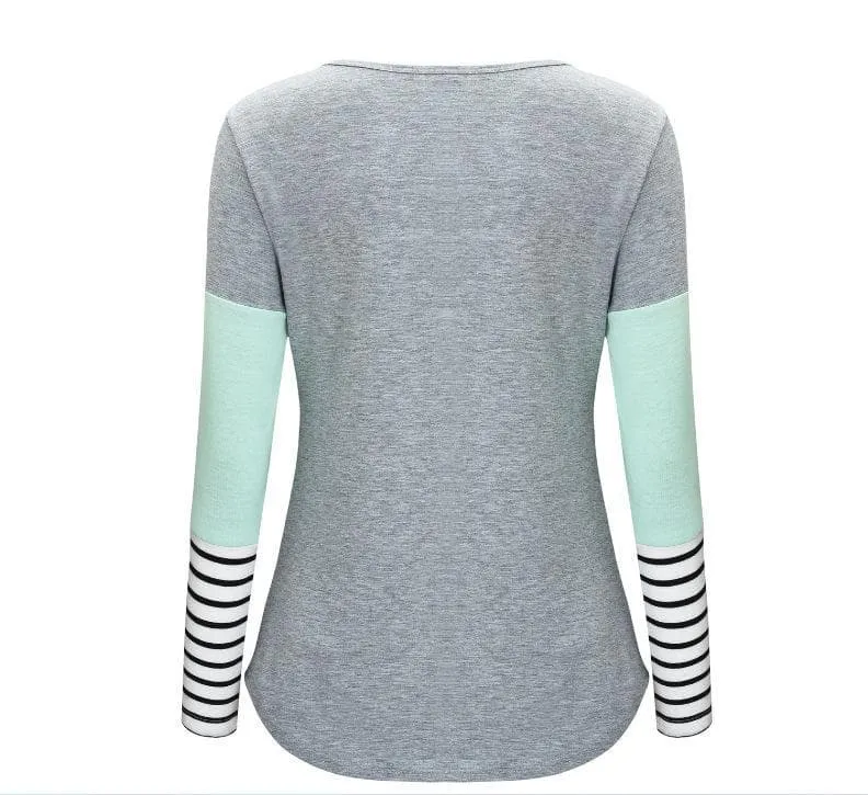 Multi-Color/Stripes Casual Long Sleeve Nursing Top (4 colors)