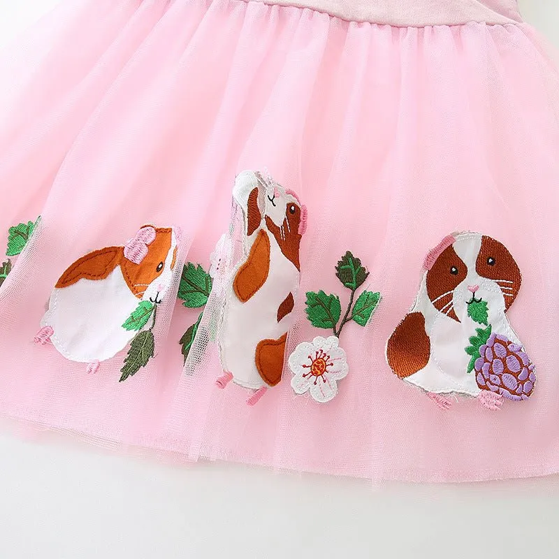 Toddler/Kid Girls Short Sleeve Pink Lace Design Cartoon Dress